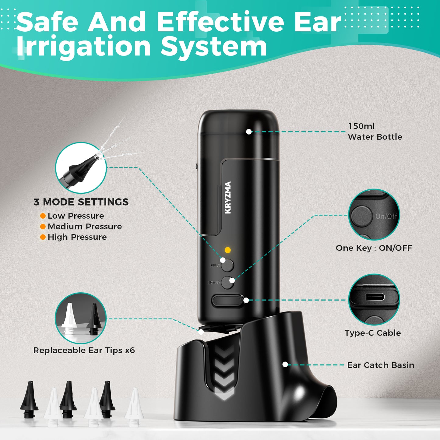 Kryzma™ Water Powered Ear Cleaner, 2-IN-1 Ear Wax Removal Tool